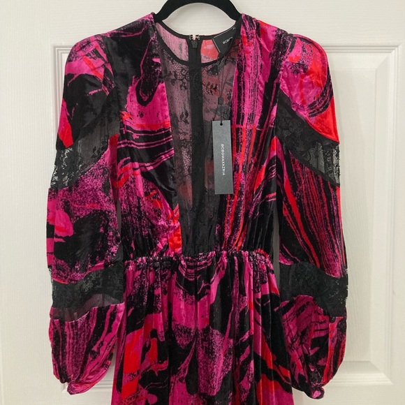 NWT BCBGMaxazria Cecilia Velvet Lace Dress Marble Magenta - Picture 4 of 12